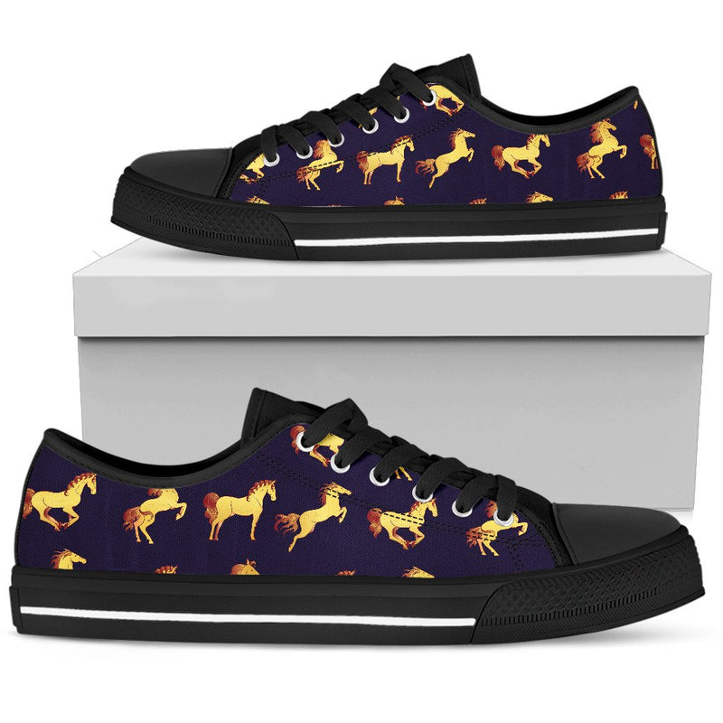 Gold Horse Pattern Women Low Top Shoes