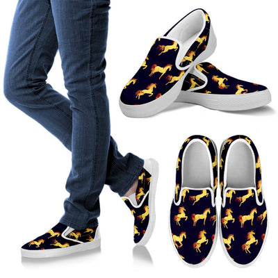 Gold Horse Pattern Women Slip On Shoes