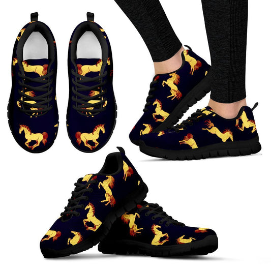 Gold Horse Pattern Women Sneakers
