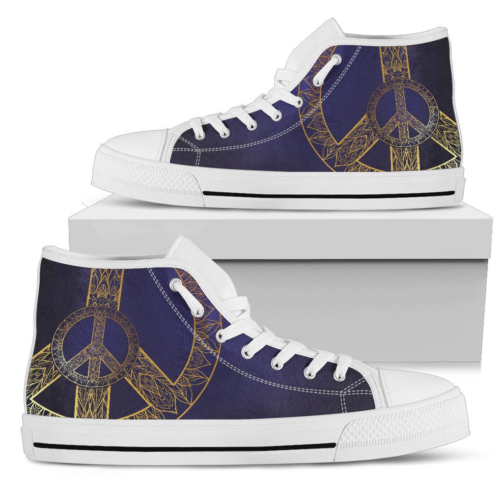 Gold Mandala Peace Men High Top Canvas Shoes