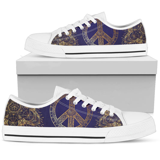 Gold Mandala Peace Men Low Top Canvas Shoes