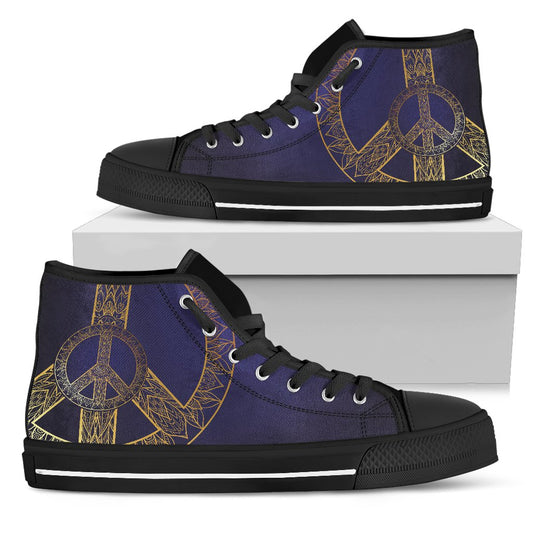 Gold Mandala Peace Women High Top Canvas Shoes