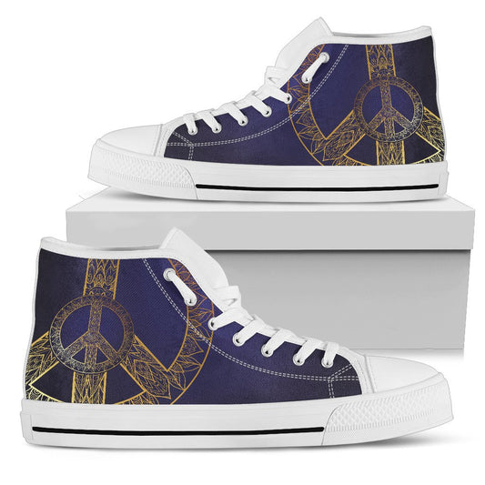 Gold Mandala Peace Women High Top Canvas Shoes