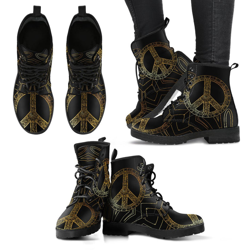 Gold Mandala Peace Women & Men Leather Boots