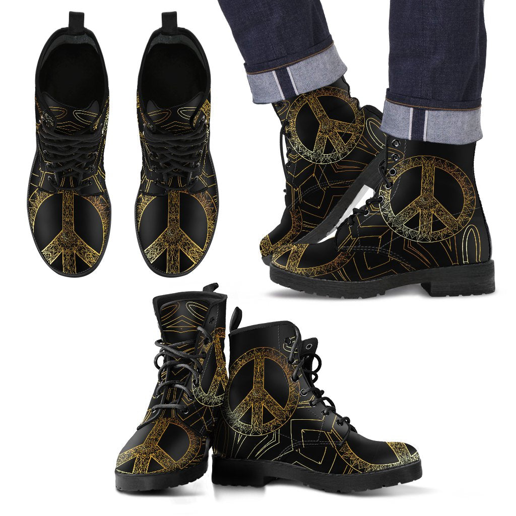 Gold Mandala Peace Women & Men Leather Boots