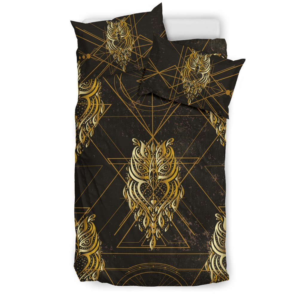 Gold Ornamental Owl Duvet Cover Bedding Set