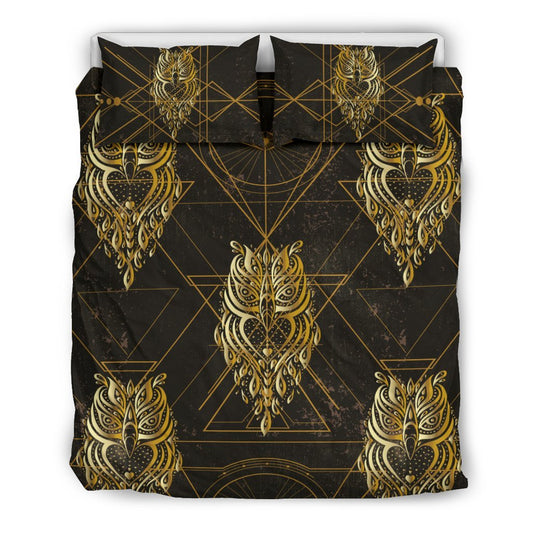 Gold Ornamental Owl Duvet Cover Bedding Set