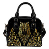 Gold Ornamental Owl Leather Shoulder Handbag