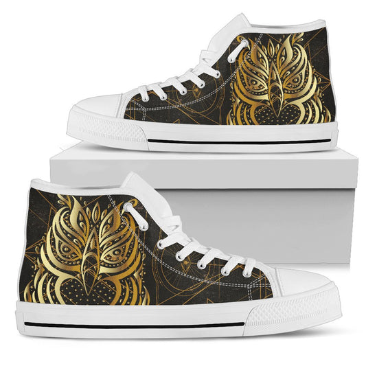 Gold Ornamental Owl Men High Top Canvas Shoes