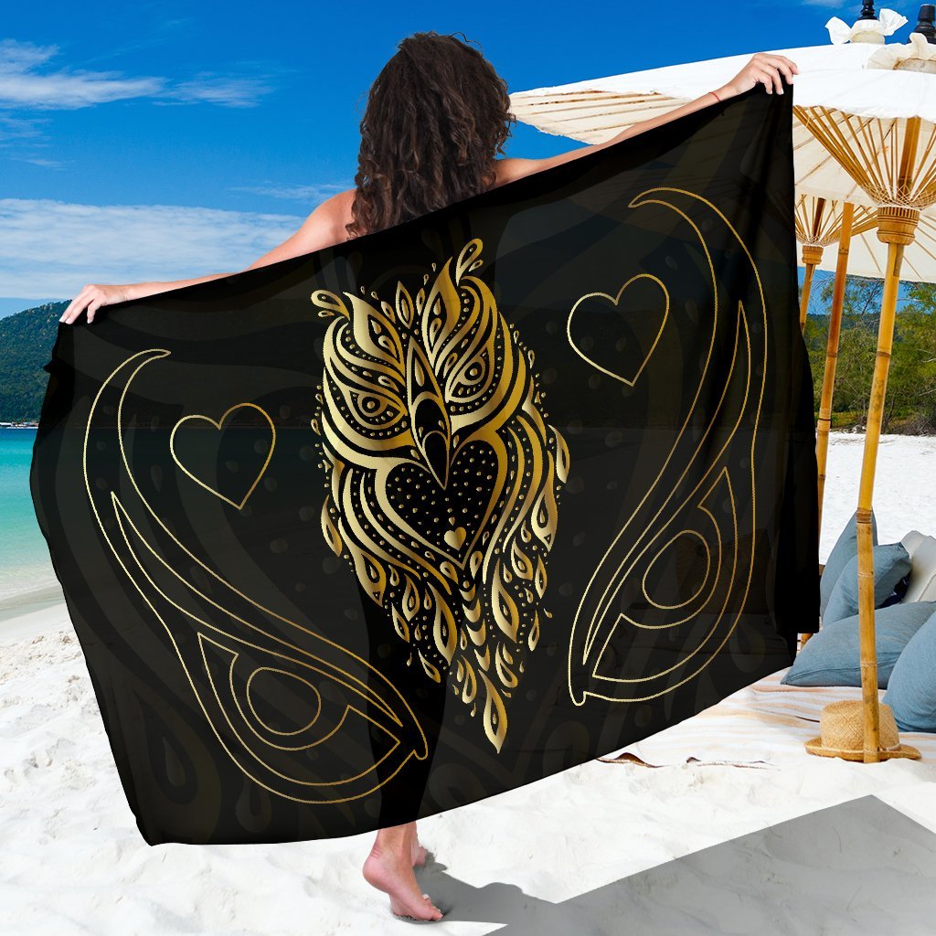 Gold Ornamental Owl Beach Sarong Pareo Wrap