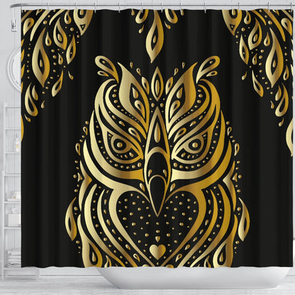 Gold Ornamental Owl Shower Curtain