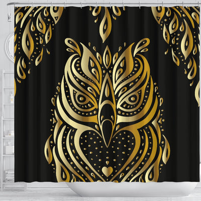 Gold Ornamental Owl Shower Curtain