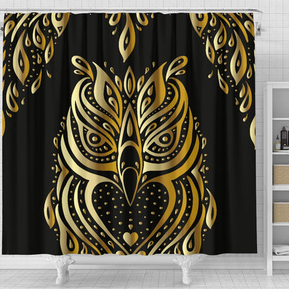 Gold Ornamental Owl Shower Curtain