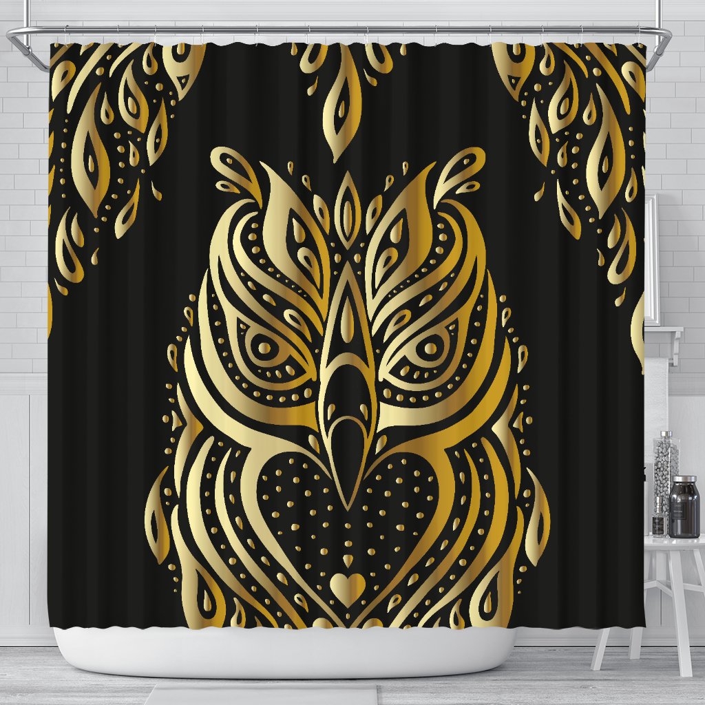 Gold Ornamental Owl Shower Curtain