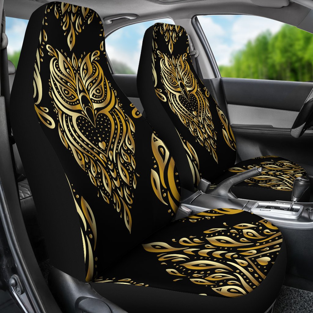 Gold Ornamental Owl Universal Fit Car Seat Covers