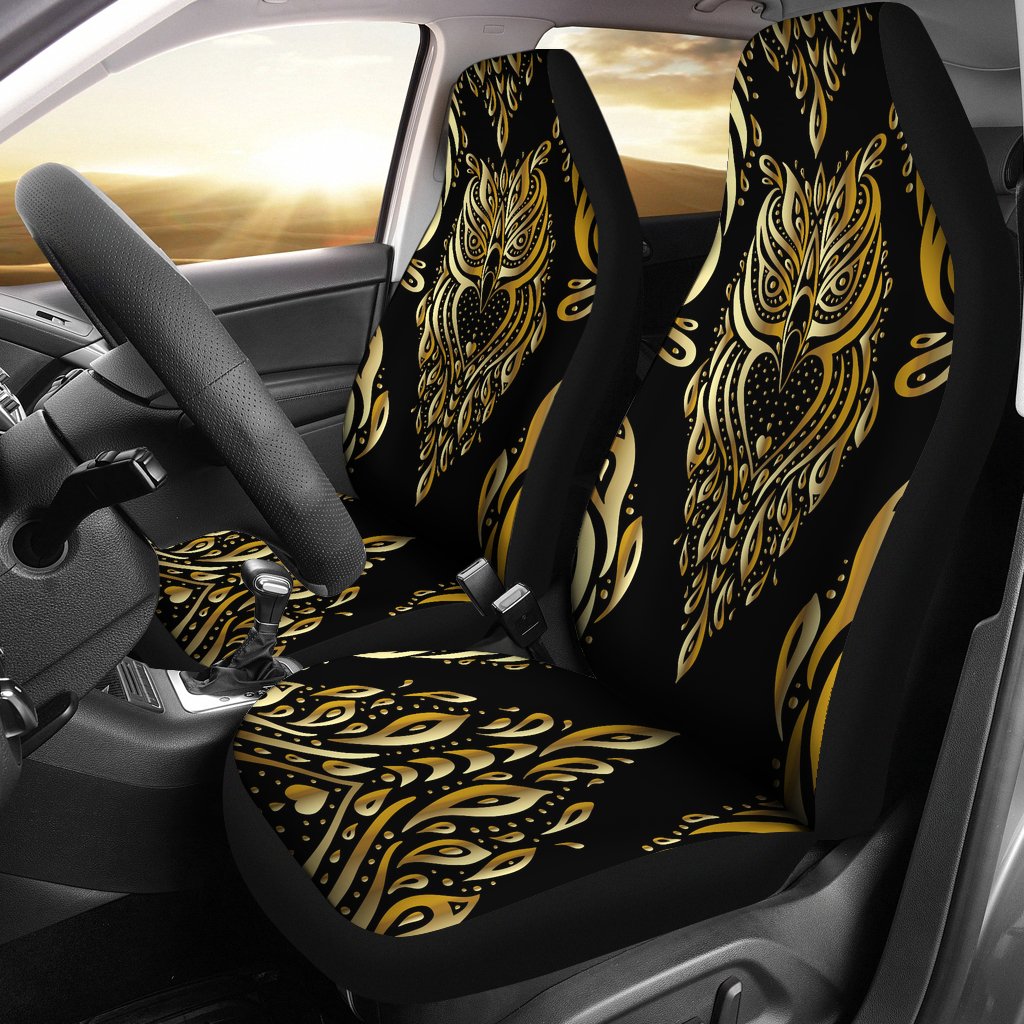 Gold Ornamental Owl Universal Fit Car Seat Covers