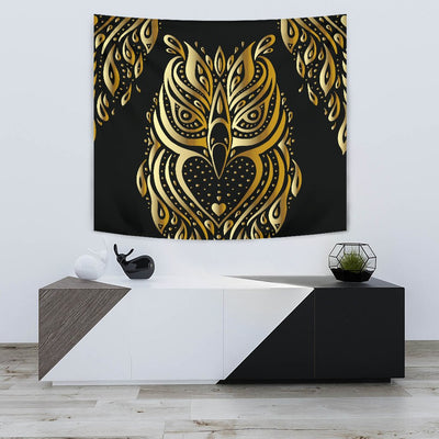 Gold Ornamental Owl Wall Tapestry