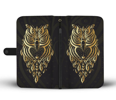 Gold Ornamental Owl Wallet Phone Case