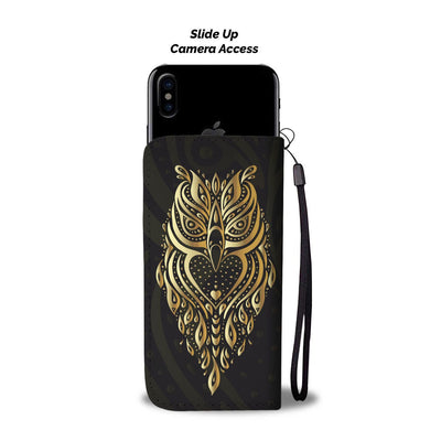 Gold Ornamental Owl Wallet Phone Case