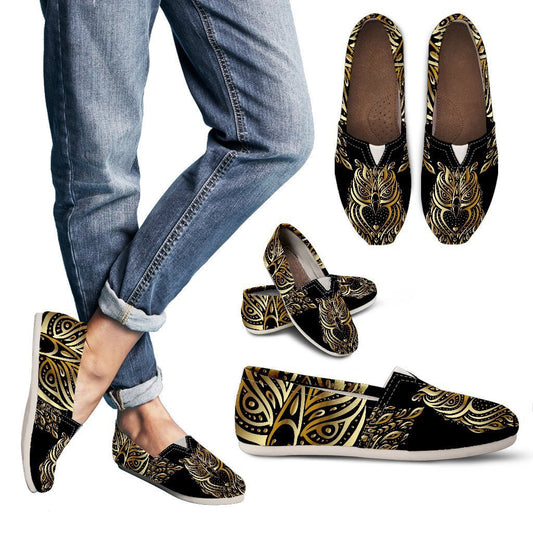 Gold Ornamental Owl Women Casual Shoes-JorJune.com