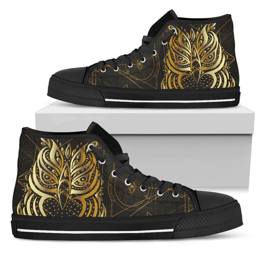 Gold Ornamental Owl Women High Top Canvas Shoes