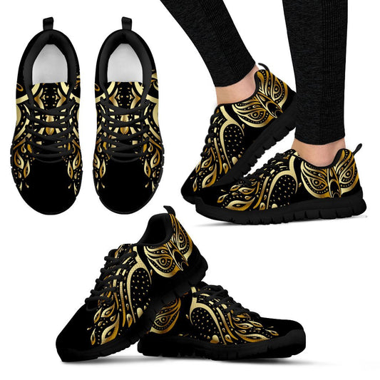 Gold Ornamental Owl Women Sneakers
