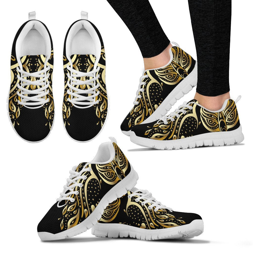 Gold Ornamental Owl Women Sneakers