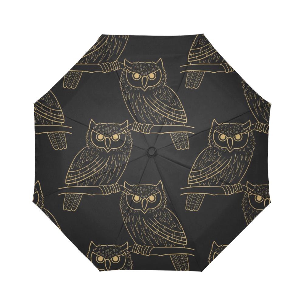Gold Owl Pattern Automatic Foldable Umbrella