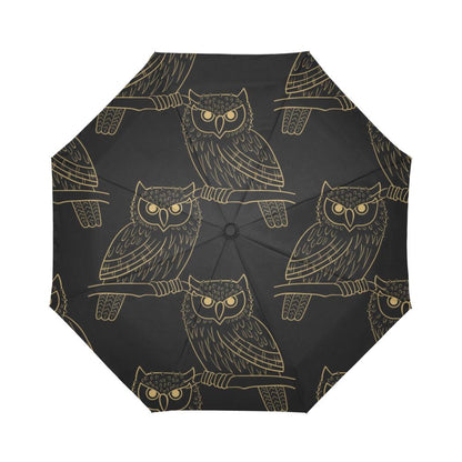 Gold Owl Pattern Automatic Foldable Umbrella