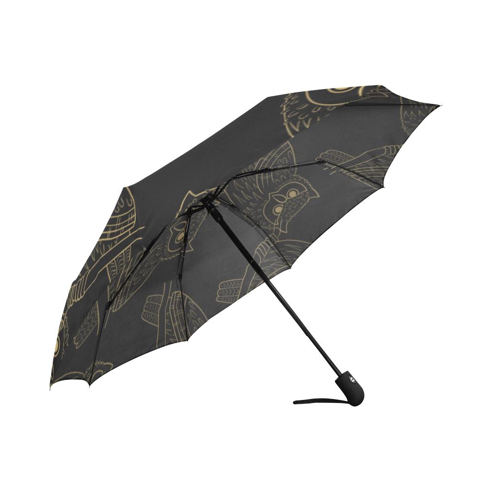 Gold Owl Pattern Automatic Foldable Umbrella