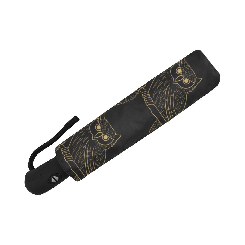 Gold Owl Pattern Automatic Foldable Umbrella