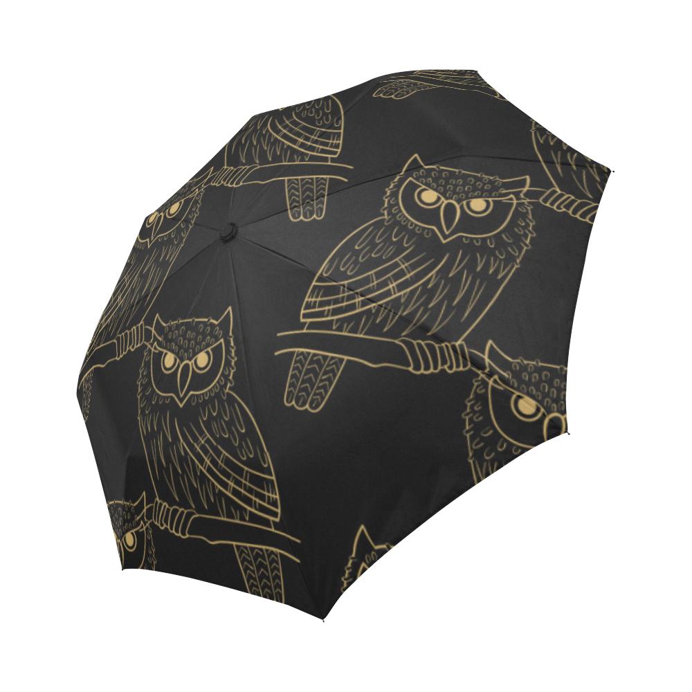 Gold Owl Pattern Automatic Foldable Umbrella