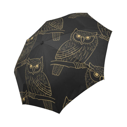 Gold Owl Pattern Automatic Foldable Umbrella