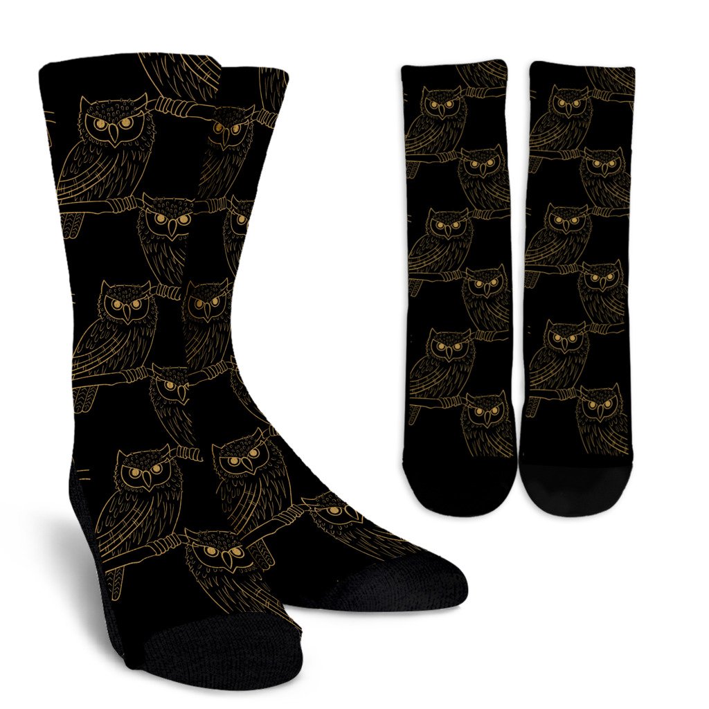 Gold Owl Pattern Crew Socks