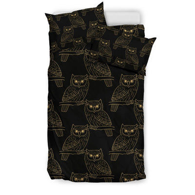 Gold Owl Pattern Duvet Cover Bedding Set