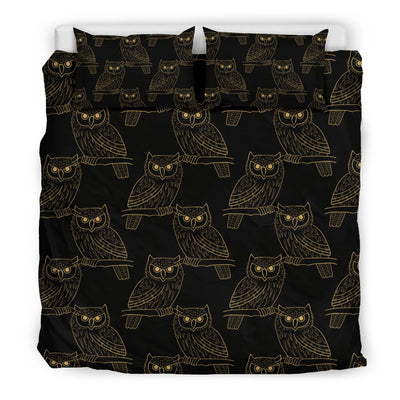 Gold Owl Pattern Duvet Cover Bedding Set