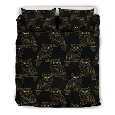 Gold Owl Pattern Duvet Cover Bedding Set