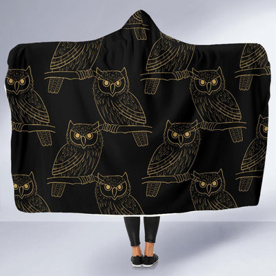 Gold Owl Pattern Hooded Blanket-JORJUNE.COM