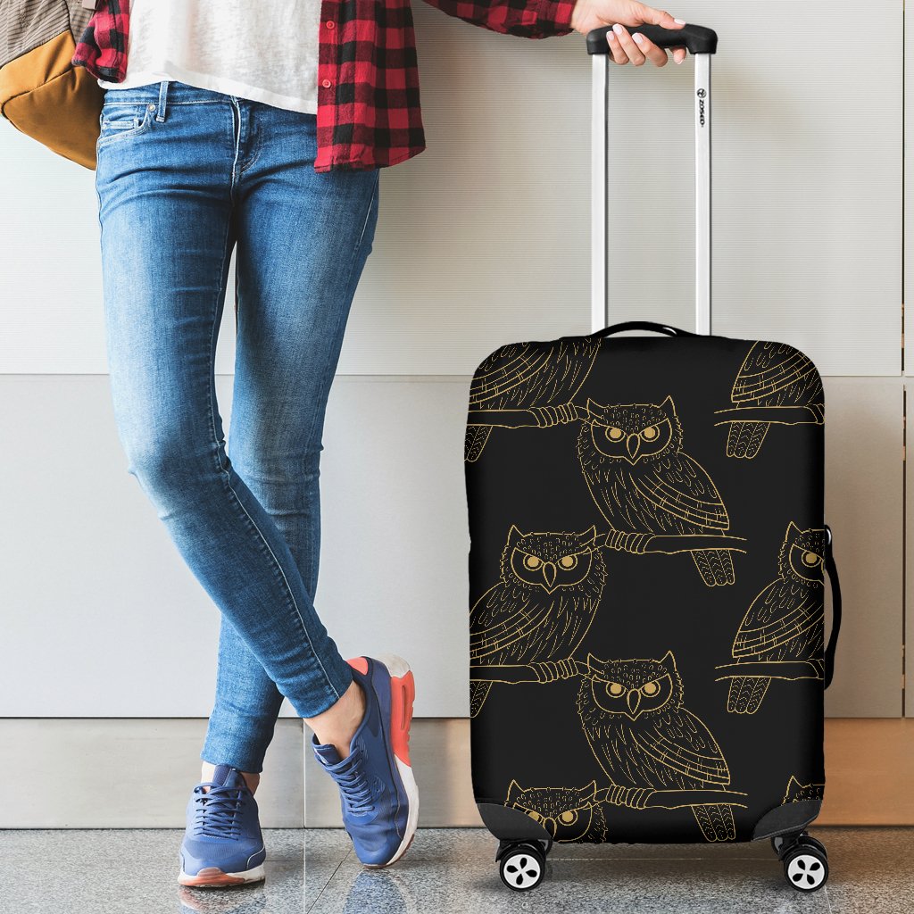 Gold Owl Pattern Luggage Cover Protector