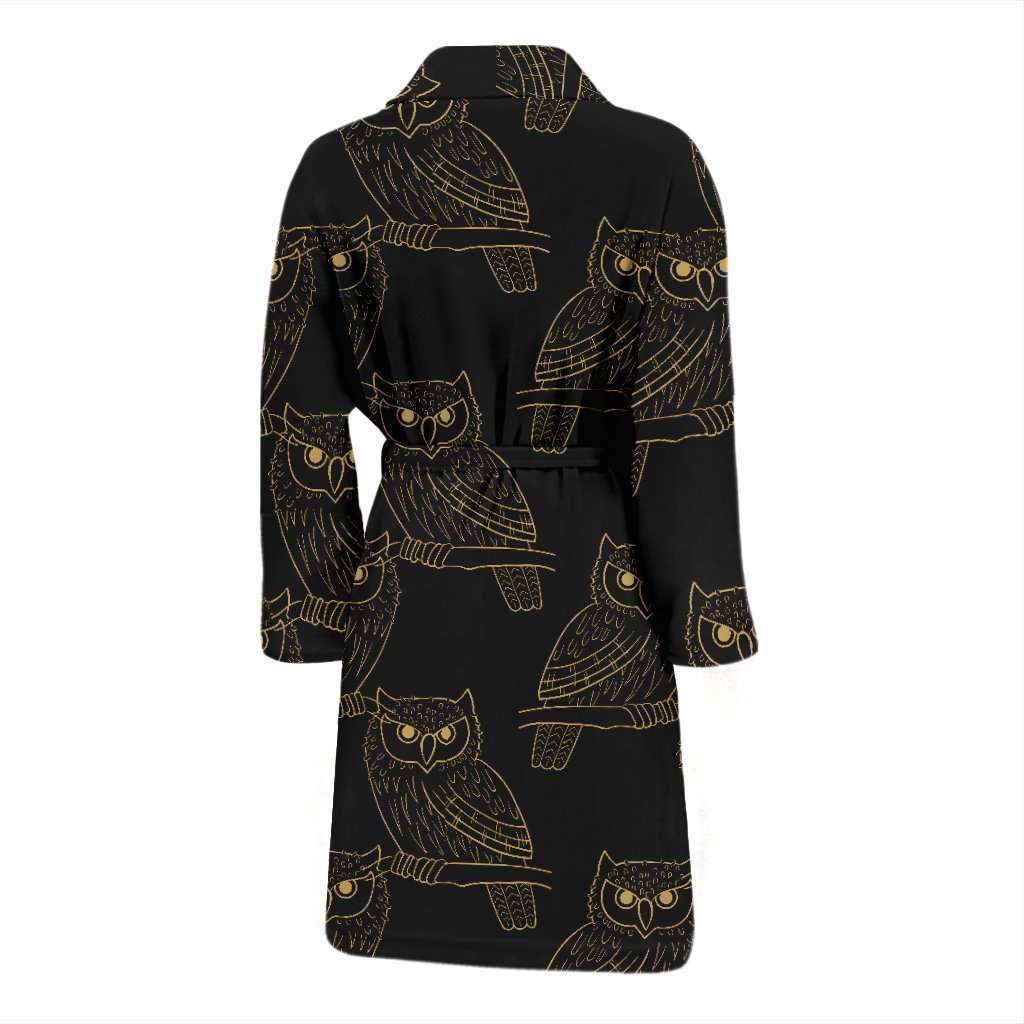 Gold Owl Pattern Men Bath Robe