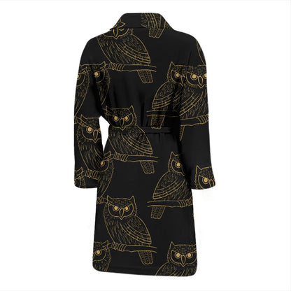 Gold Owl Pattern Men Bath Robe