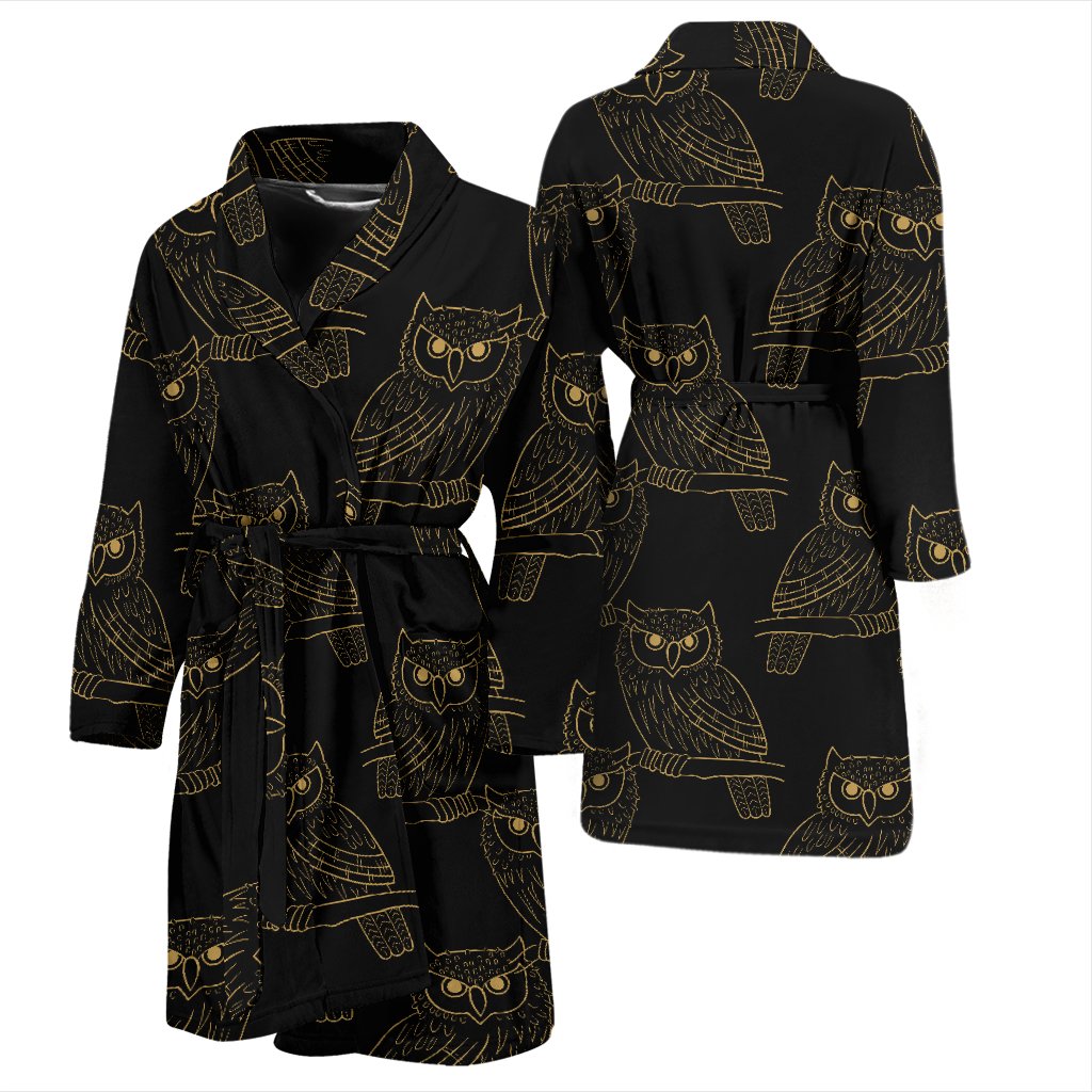 Gold Owl Pattern Men Bath Robe