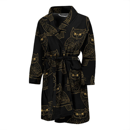 Gold Owl Pattern Men Bath Robe