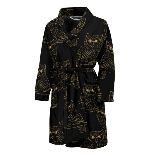 Gold Owl Pattern Men Bath Robe