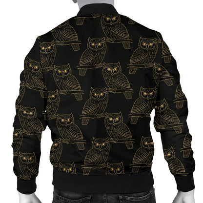 Gold Owl Pattern Men Casual Bomber Jacket