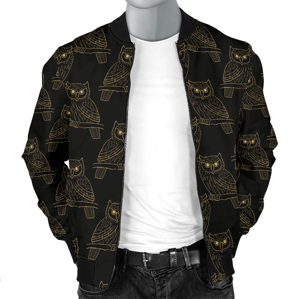 Gold Owl Pattern Men Casual Bomber Jacket