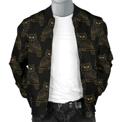 Gold Owl Pattern Men Casual Bomber Jacket