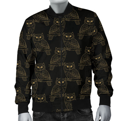 Gold Owl Pattern Men Casual Bomber Jacket