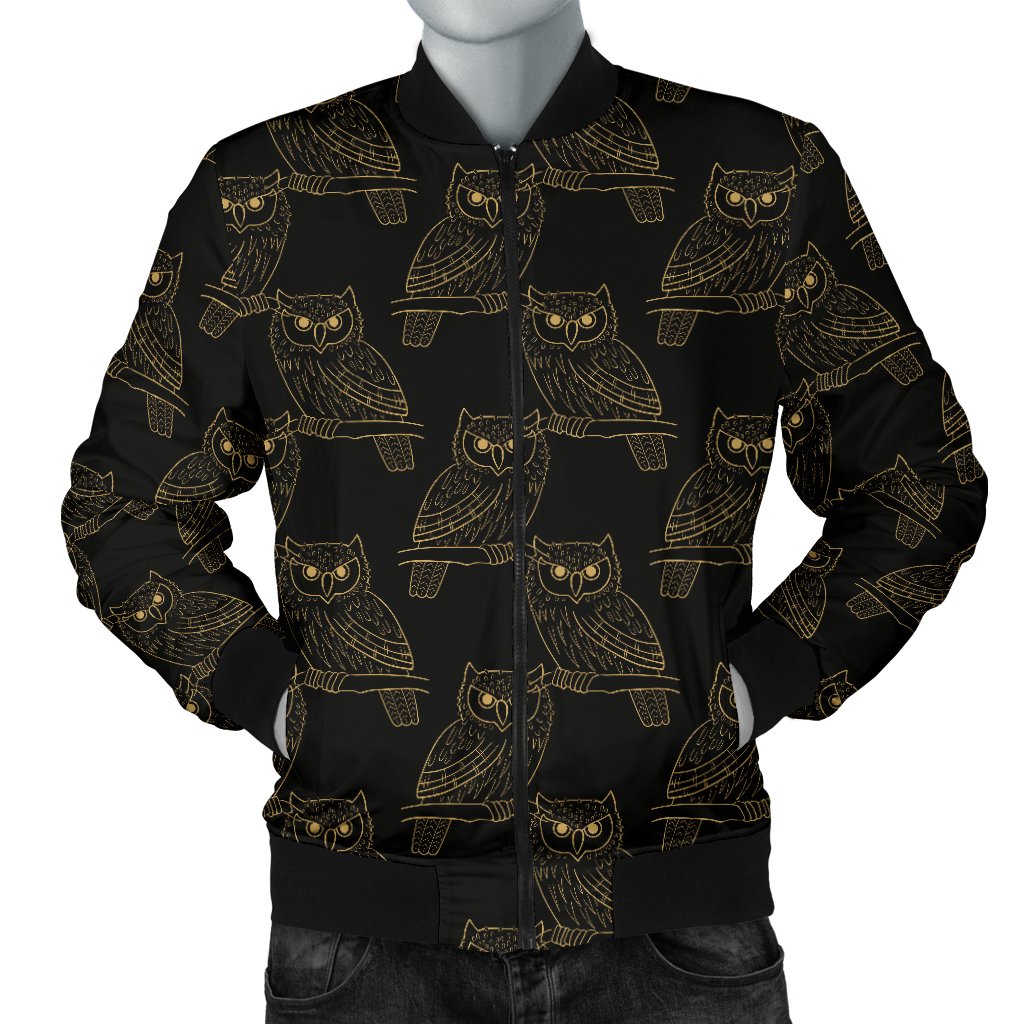 Gold Owl Pattern Men Casual Bomber Jacket