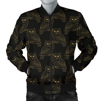 Gold Owl Pattern Men Casual Bomber Jacket